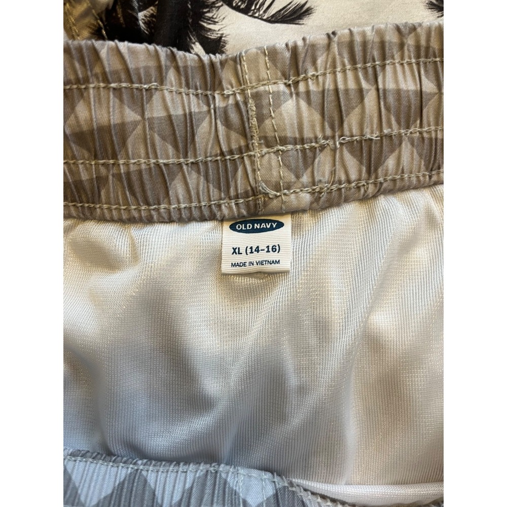 Old Navy Youth XL Swim Shorts Gray Palm Tree Print Elastic Waist Drawstring - Picture 4 of 5